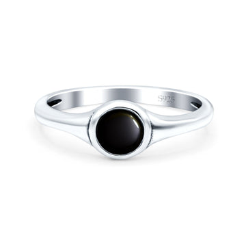 Petite Dainty Round Promise Ring Solid Oxidized Simulated Black Onyx 925 Sterling Silver